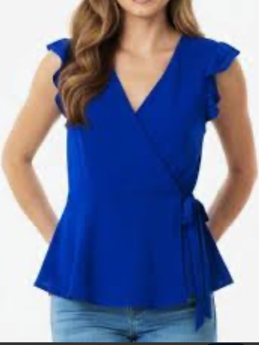 Monteau Cobalt Blue Wrap Peplum Blouse woman’s size XL